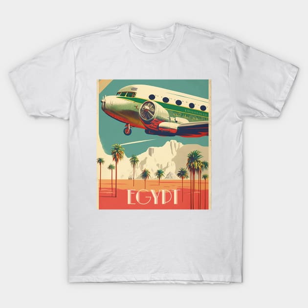 Egypt Plane Vintage Travel Art Poster T-Shirt by OldTravelArt